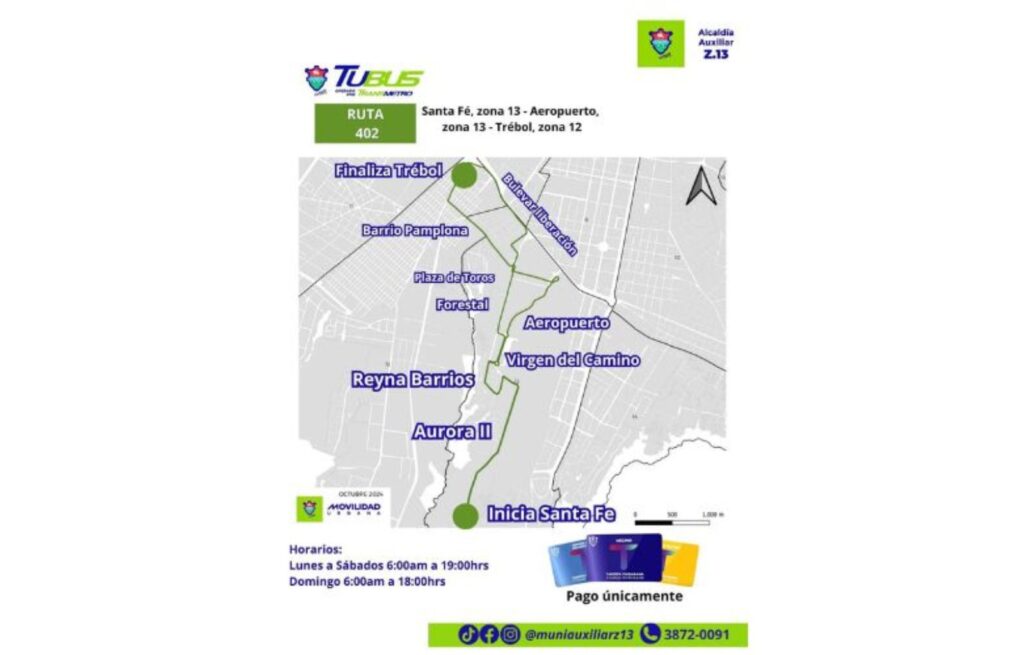 Ruta 402 de TuBus Conectando Santa Fe con El Trébol en Ciudad de Guatemala