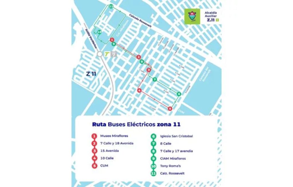 Recorrido de los Minibuses Eléctricos en Zona 11