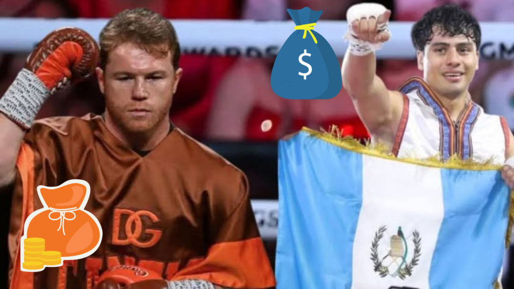 Léster Martínez y Canelo Álvarez en el ring, reflejando la gran diferencia en ingresos por pelea.